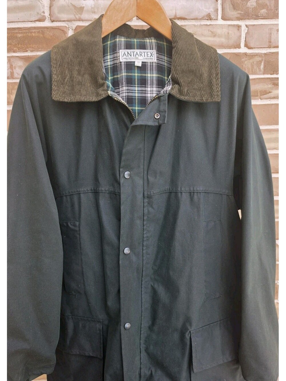 Vintage Antartex Country Waxed Cotton Jacket XL Made In England Tartan Corduroy